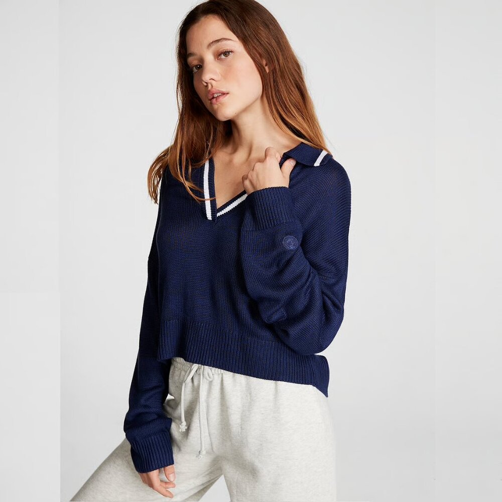 PINK Cambridge Knit Polo Sweater, Midnight Navy